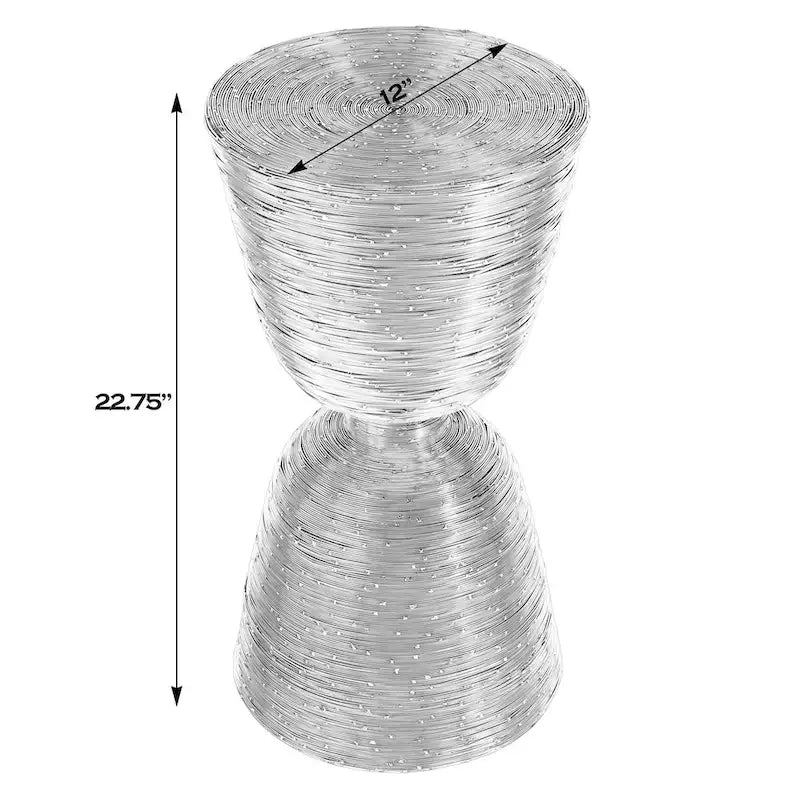 Wire-Wrapped Drum Side Table - Polished Silver