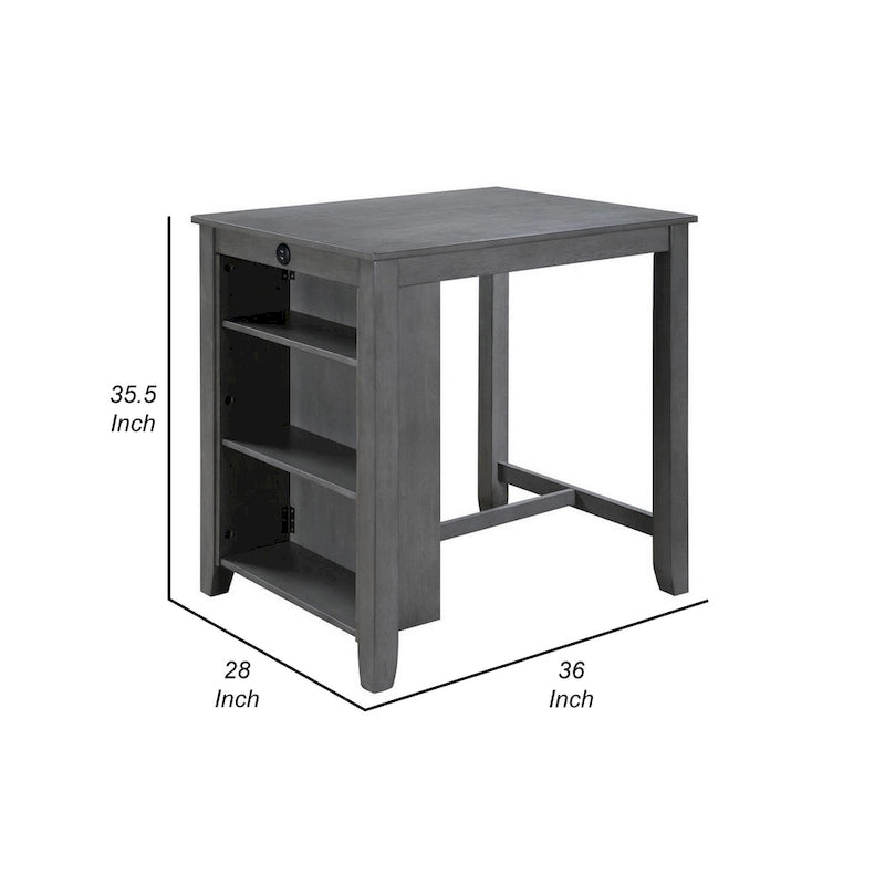 Ham 36 Inch Counter Height Small Dining Table with Shelves, USB Port, Gray