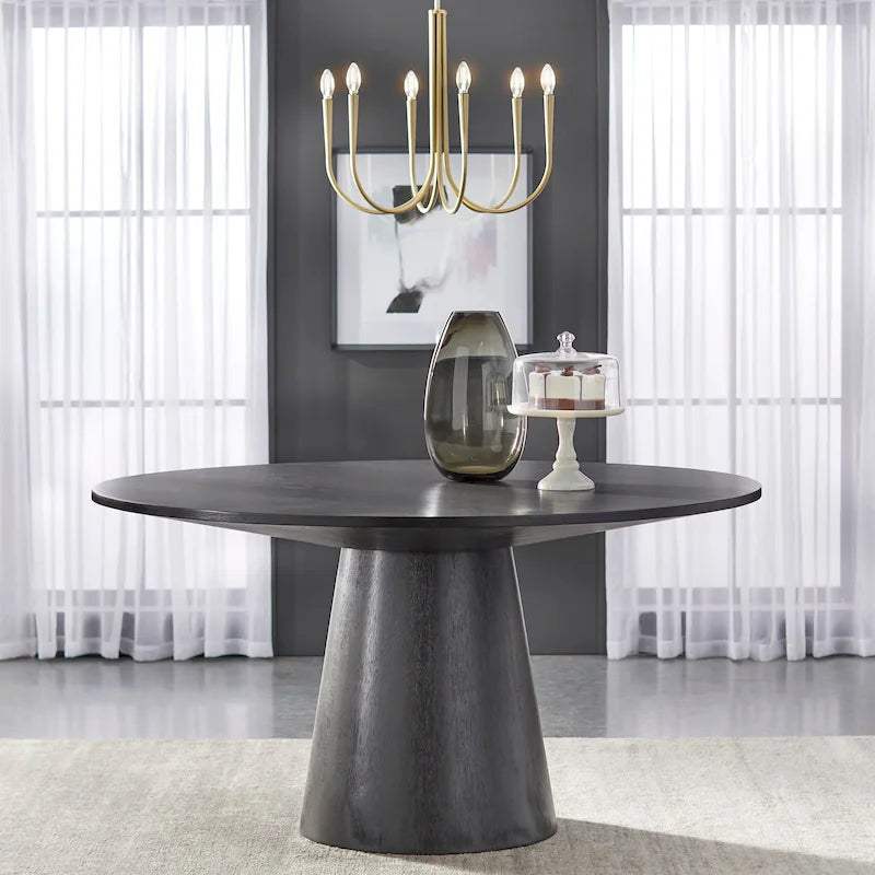 Round Dining Table with Pedestal Base - Ebony/White/Driftwood/Walnut, Seats 6