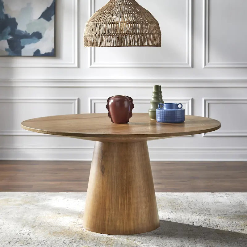 Round Dining Table with Pedestal Base - Ebony/White/Driftwood/Walnut, Seats 6