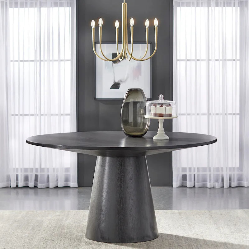 Round Dining Table with Pedestal Base - Ebony/White/Driftwood/Walnut, Seats 6