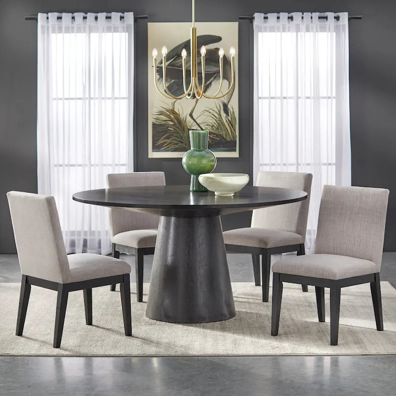 Round Dining Table with Pedestal Base - Ebony/White/Driftwood/Walnut, Seats 6