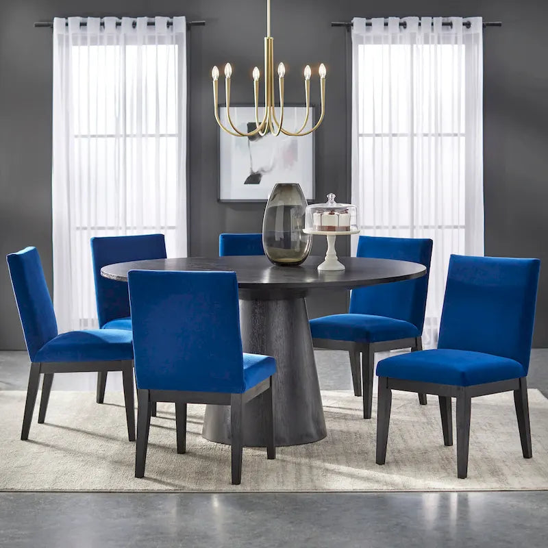 Round Dining Table with Pedestal Base - Ebony/White/Driftwood/Walnut, Seats 6