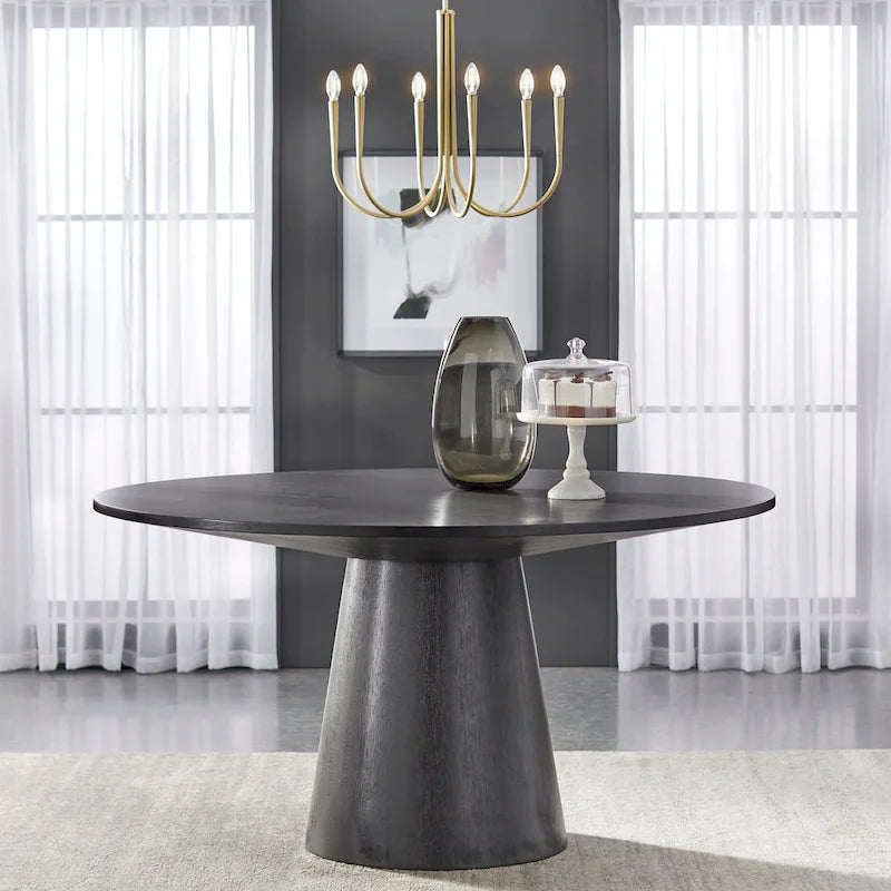 Round Dining Table with Pedestal Base - Ebony/White/Driftwood/Walnut, Seats 6