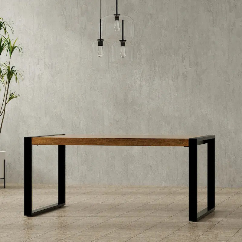 Rectangular Dining Table with Metal Legs - Light Tobacco/Smoky Grey, Seats 4