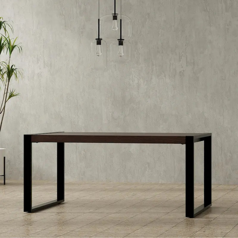 Rectangular Dining Table with Metal Legs - Light Tobacco/Smoky Grey, Seats 4
