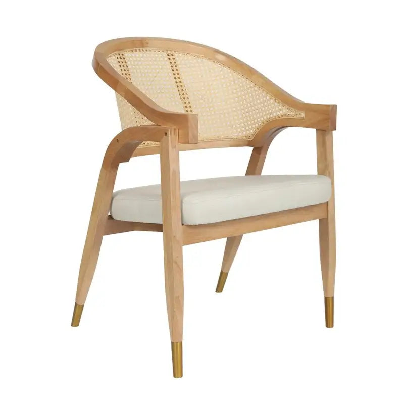 Rattan Dining Chair with Upholstered Seat - Natural/Black