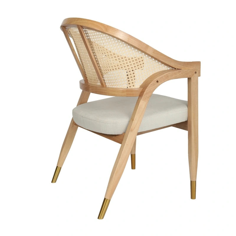 Rattan Dining Chair with Upholstered Seat - Natural/Black