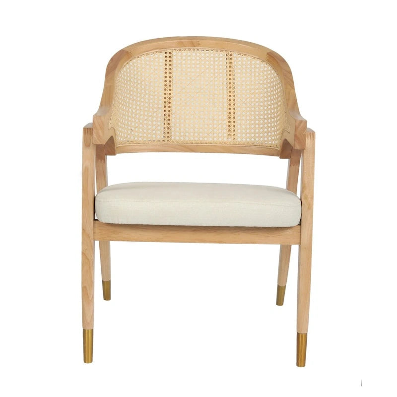 Rattan Dining Chair with Upholstered Seat - Natural/Black