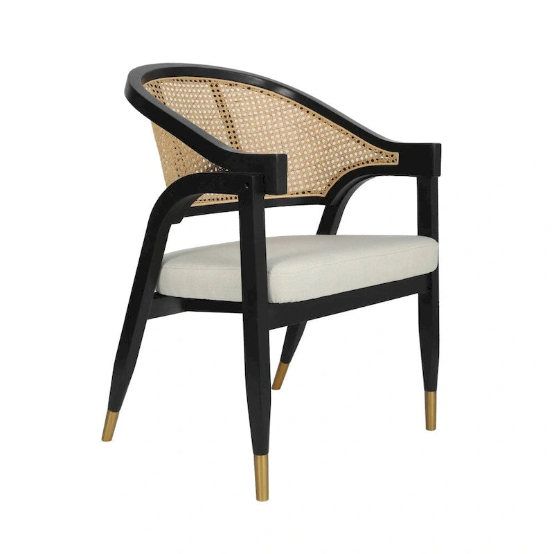 Rattan Dining Chair with Upholstered Seat - Natural/Black