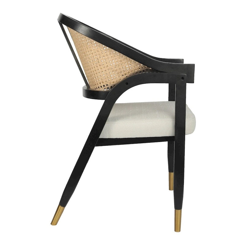 Rattan Dining Chair with Upholstered Seat - Natural/Black
