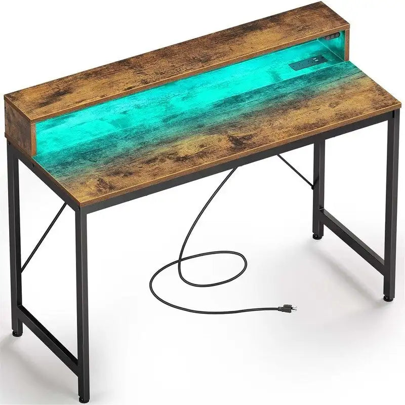 Computer Desk with LED Lights - Brown/Black/White, 39"