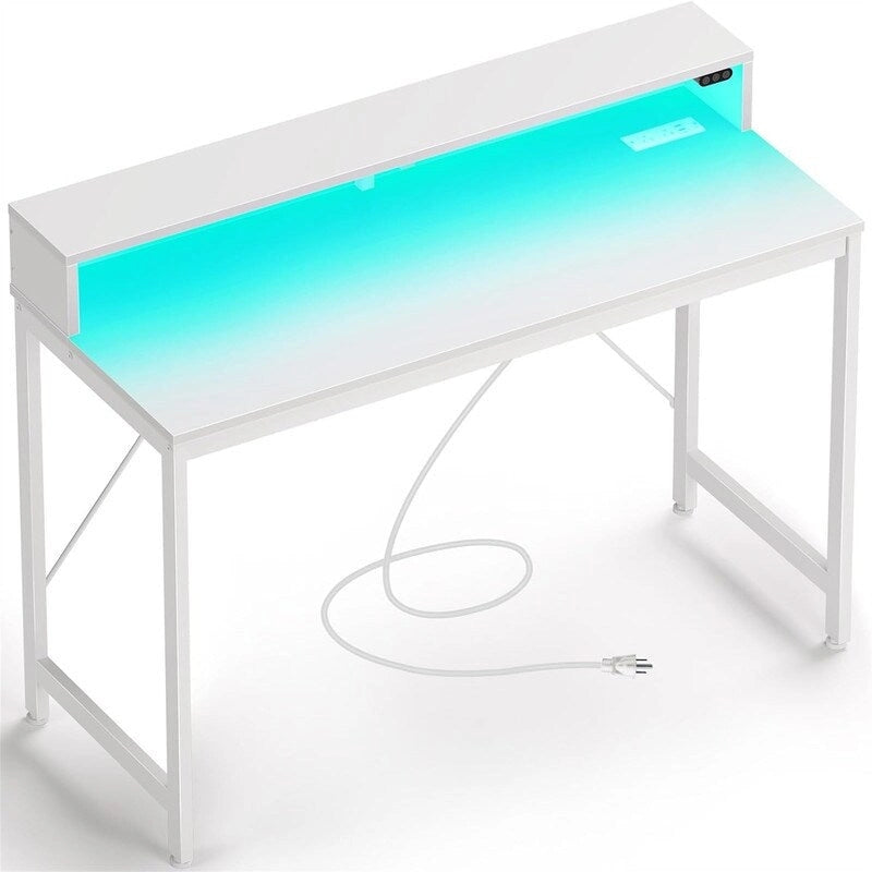 Computer Desk with LED Lights - Brown/Black/White, 39"