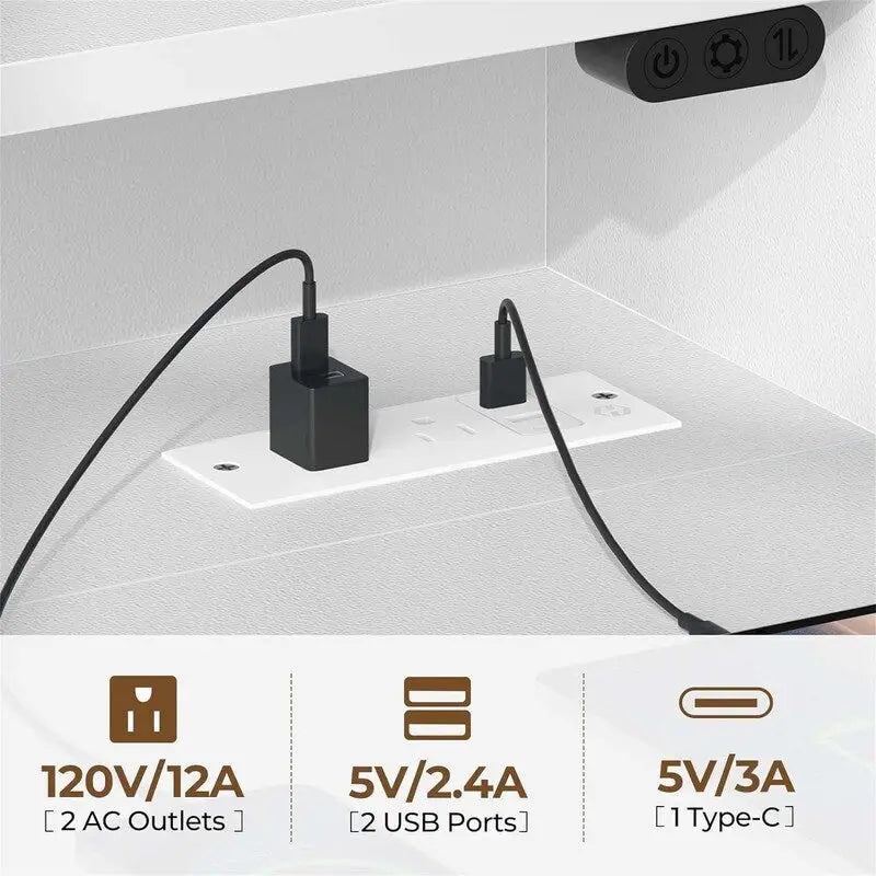 Computer Desk with LED Lights - Brown/Black/White, 39"