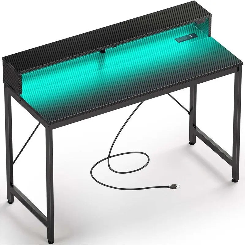Computer Desk with LED Lights - Brown/Black/White, 39"