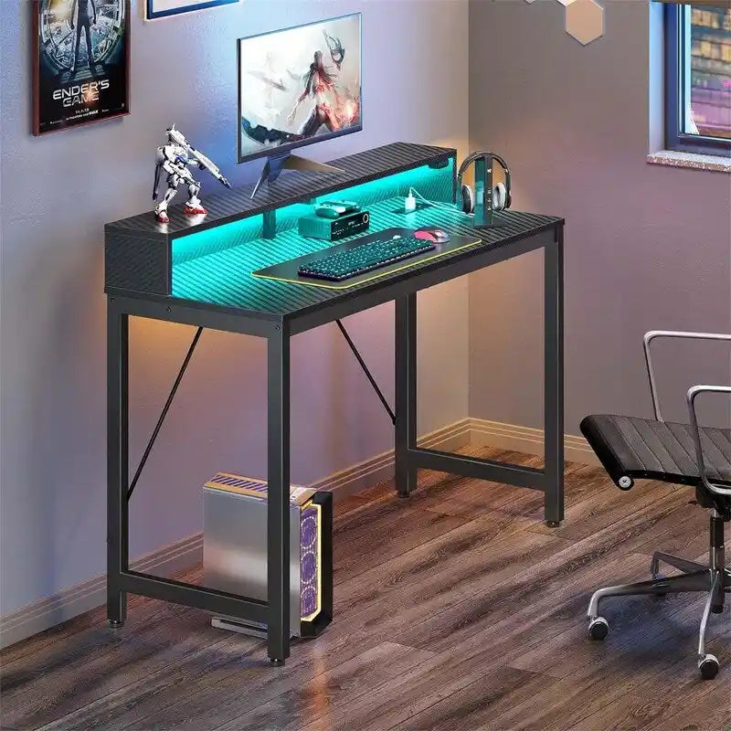 Computer Desk with LED Lights - Brown/Black/White, 39"