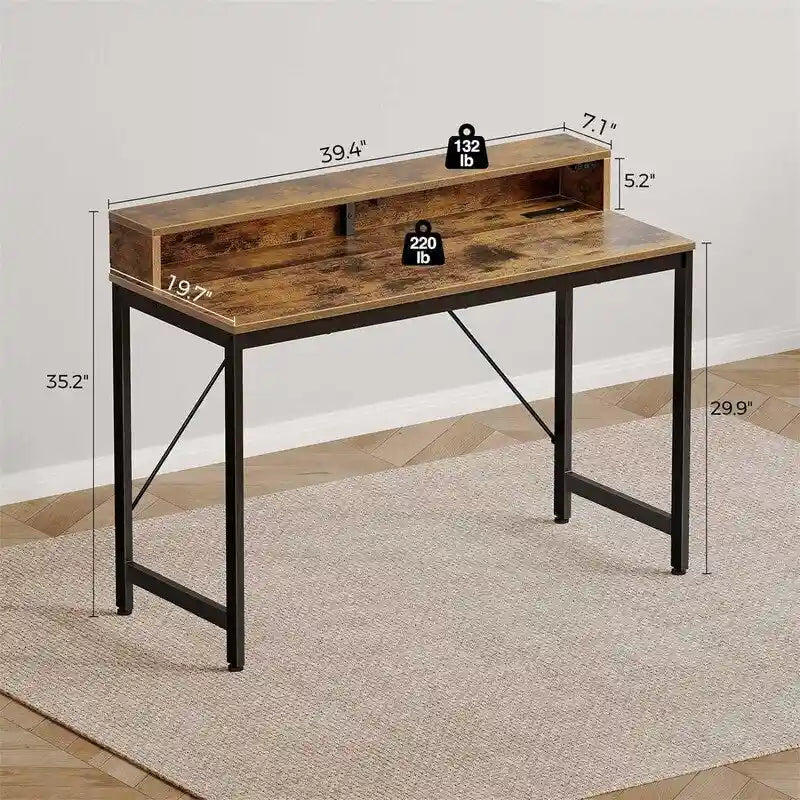 Computer Desk with LED Lights - Brown/Black/White, 39"