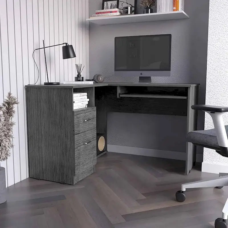 L-Shaped Desk with Keyboard Shelf - Dark Gray/Gray