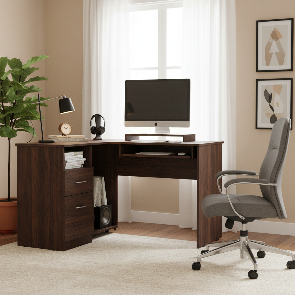 L-Shaped Desk with Keyboard Shelf - Dark Gray/Gray