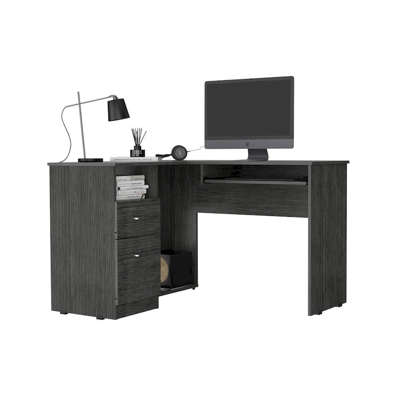 L-Shaped Desk with Keyboard Shelf - Dark Gray/Gray