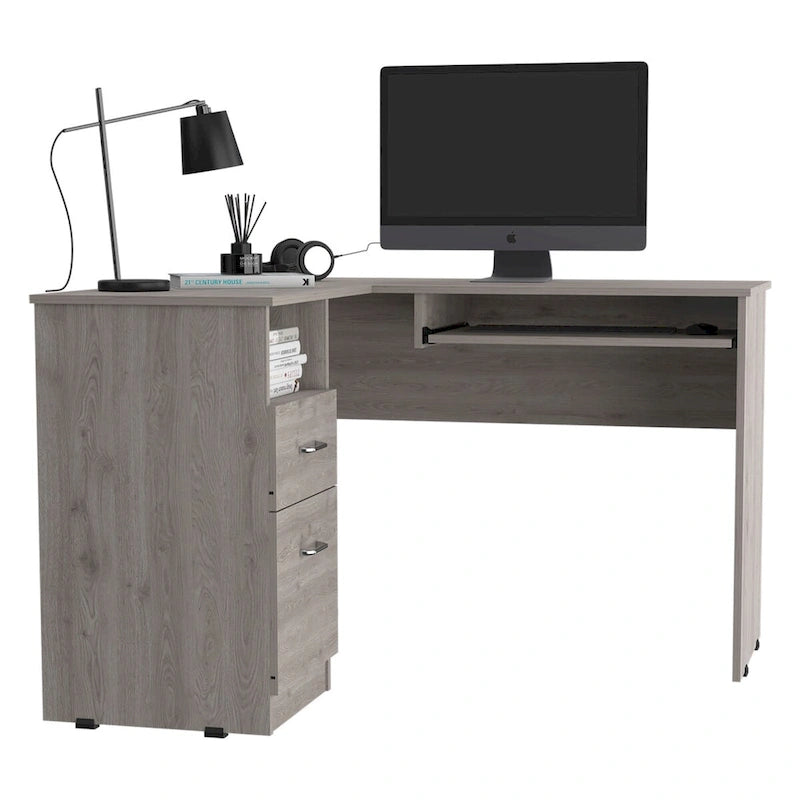L-Shaped Desk with Keyboard Shelf - Dark Gray/Gray