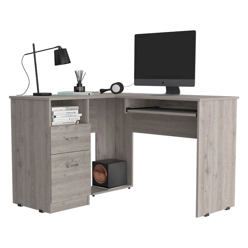 L-Shaped Desk with Keyboard Shelf - Dark Gray/Gray