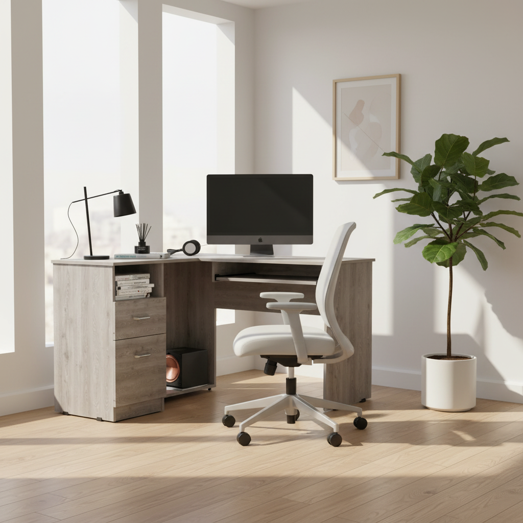 L-Shaped Desk with Keyboard Shelf - Dark Gray/Gray
