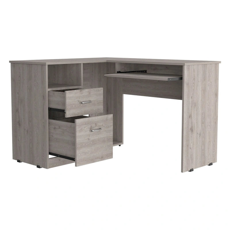 L-Shaped Desk with Keyboard Shelf - Dark Gray/Gray
