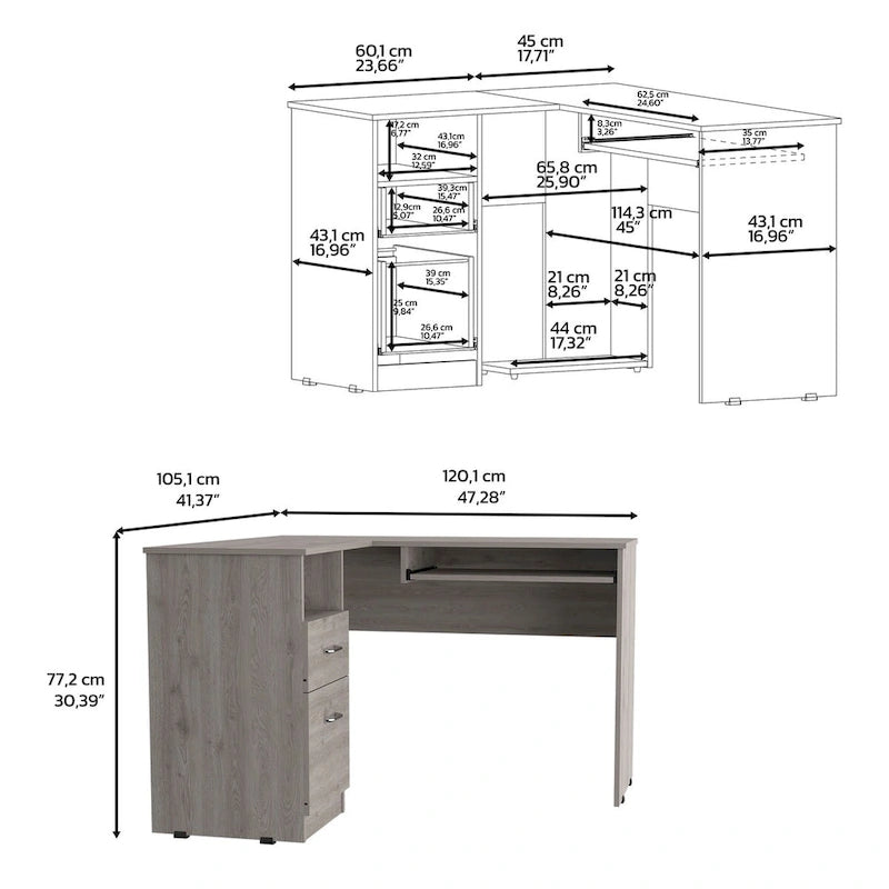 L-Shaped Desk with Keyboard Shelf - Dark Gray/Gray