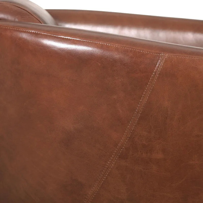 Pasargad Home Madison Top Grain Leather Armchair, Brown - W27.5xD30xH27