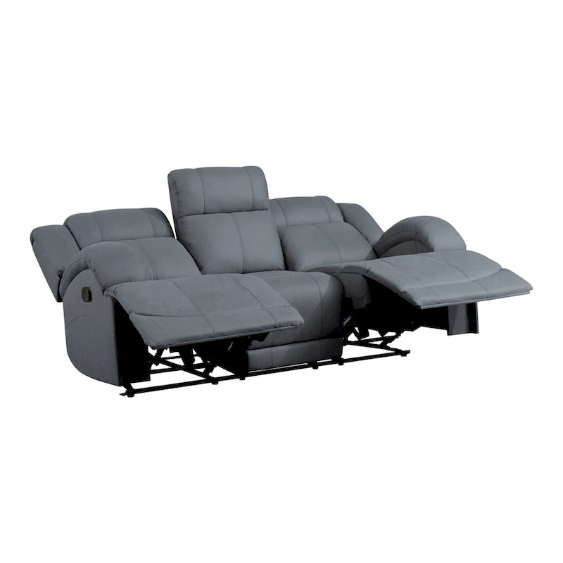 Kate 82 Inch Double Manual Recliner Sofa, Blue Microfiber, Solid Wood