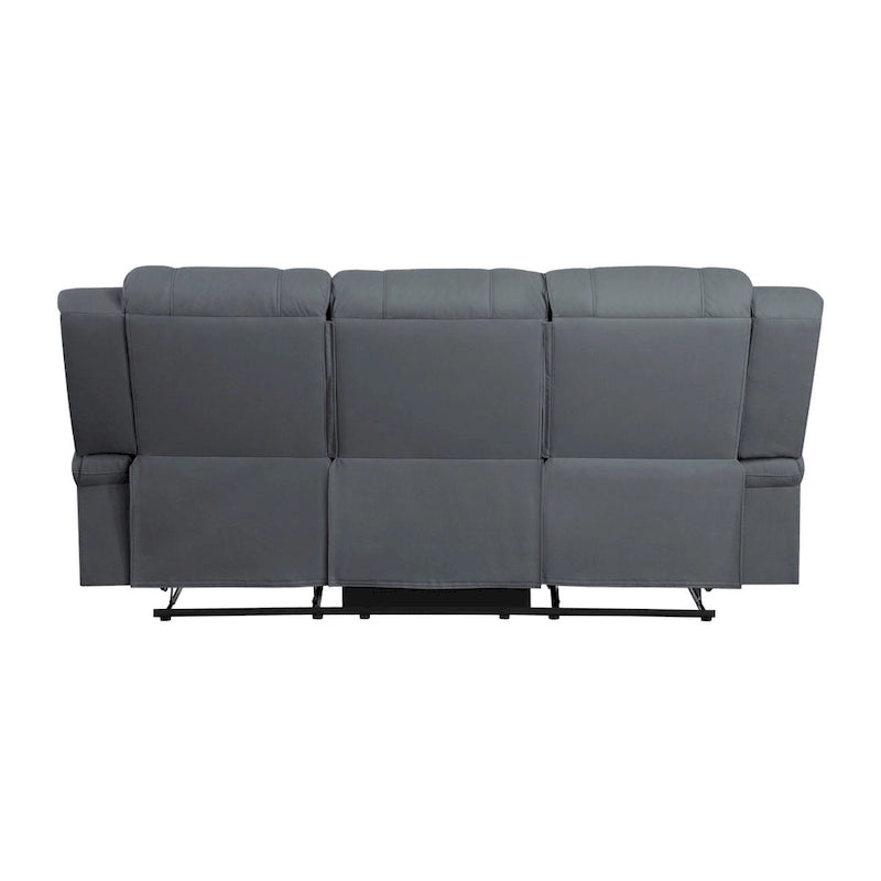 Kate 82 Inch Double Manual Recliner Sofa, Blue Microfiber, Solid Wood