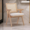 Isha 24 Inch Armchair with Cane Back, Off White Velvet, Brown Wood Frame