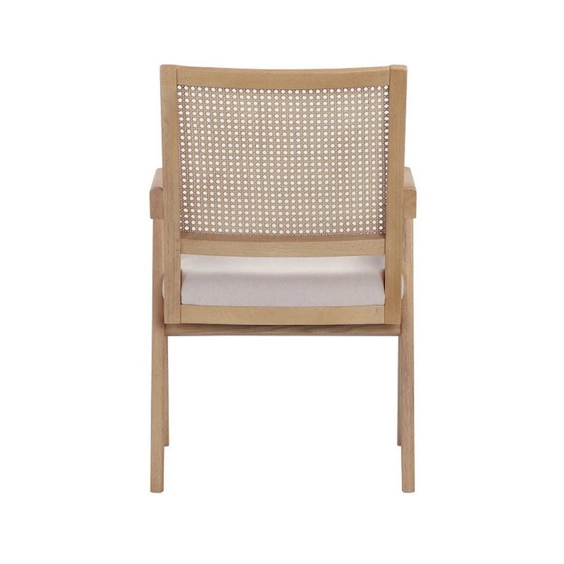 Isha 24 Inch Armchair with Cane Back, Off White Velvet, Brown Wood Frame