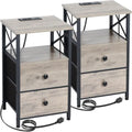 Nightstand with Charging Station - Greige/Brown/Black