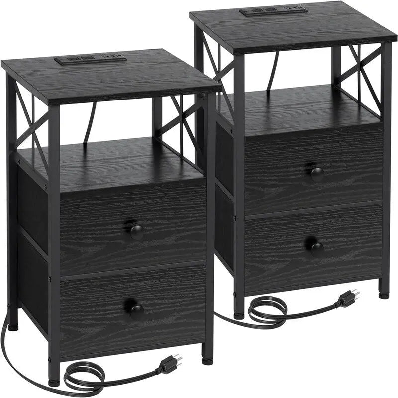 Nightstand with Charging Station - Greige/Brown/Black