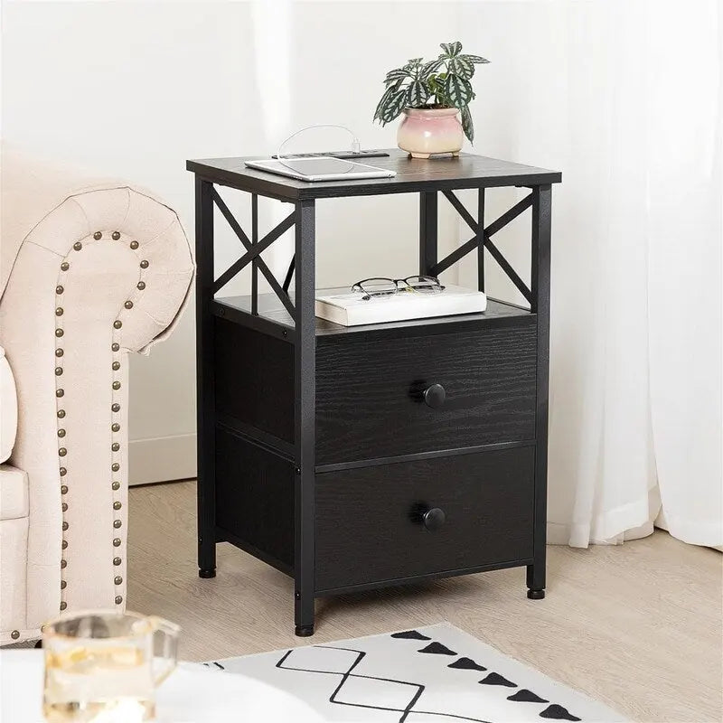 Nightstand with Charging Station - Greige/Brown/Black