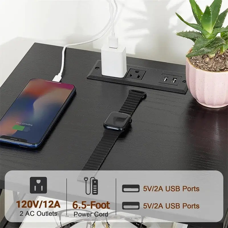 Nightstand with Charging Station - Greige/Brown/Black