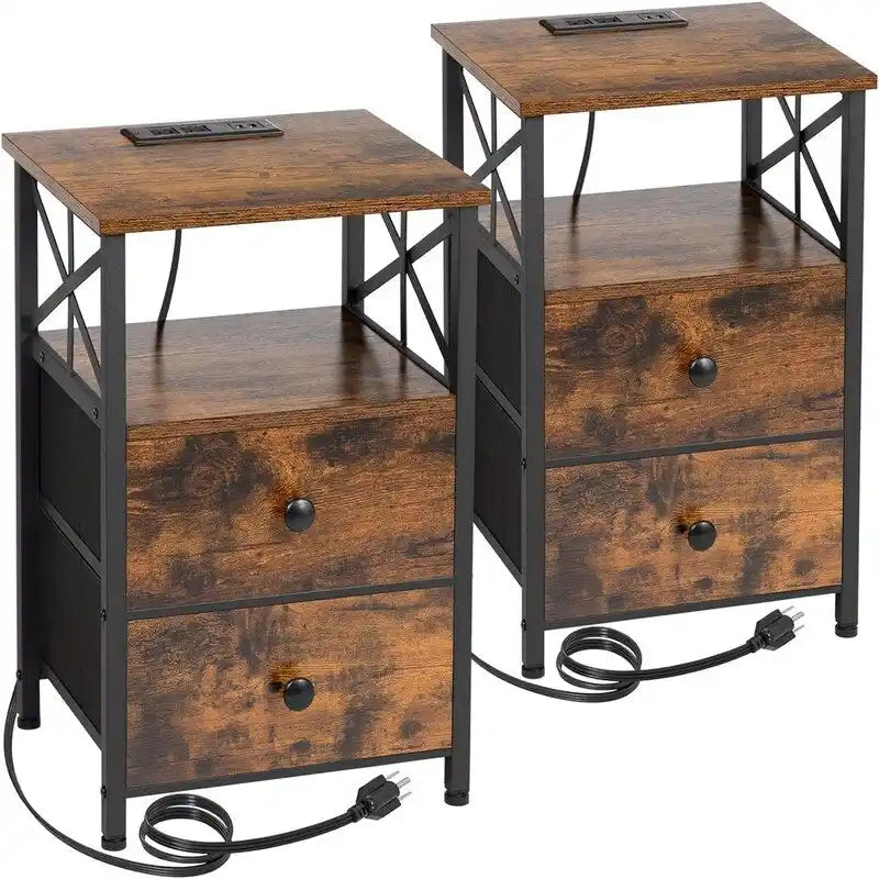 Nightstand with Charging Station - Greige/Brown/Black