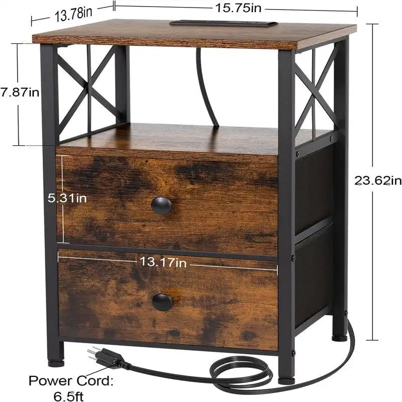 Nightstand with Charging Station - Greige/Brown/Black