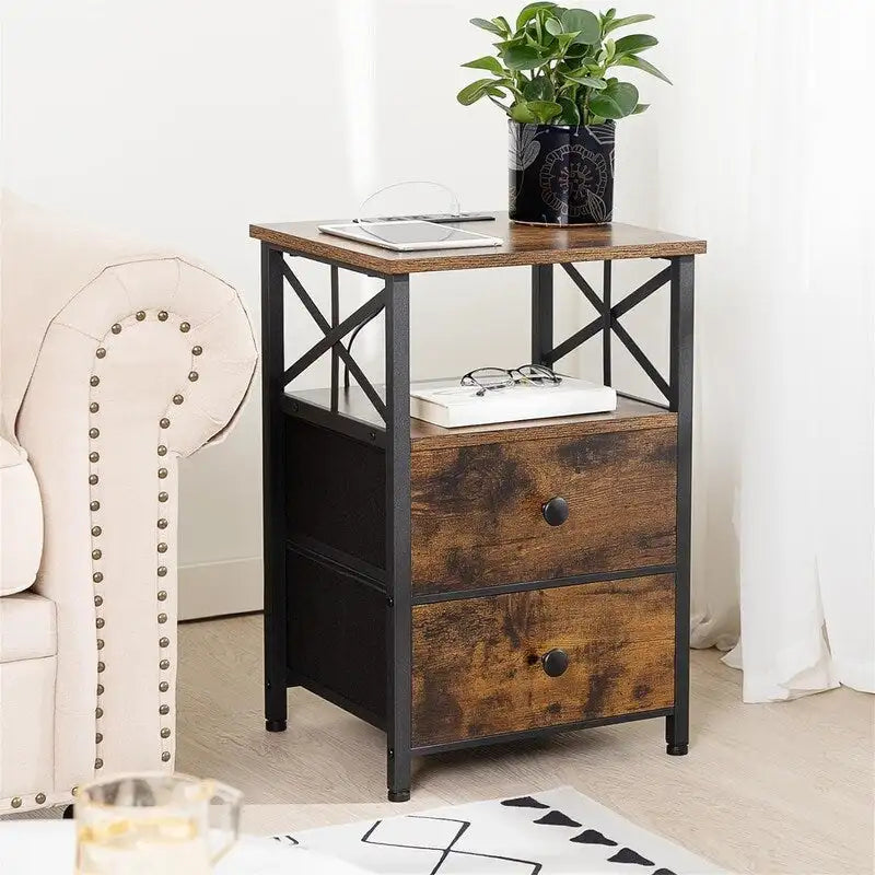 Nightstand with Charging Station - Greige/Brown/Black