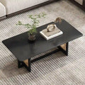 Solid Wood Coffee Table with Rattan Design - Black/White