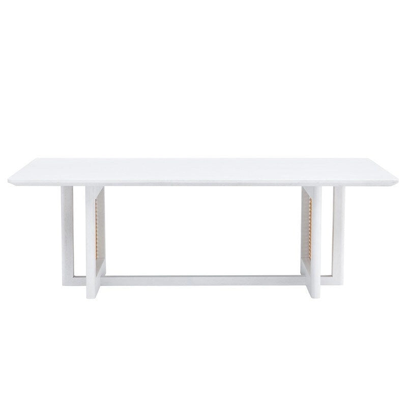 Chinese style white solid wood and imitation rattan coffee table
