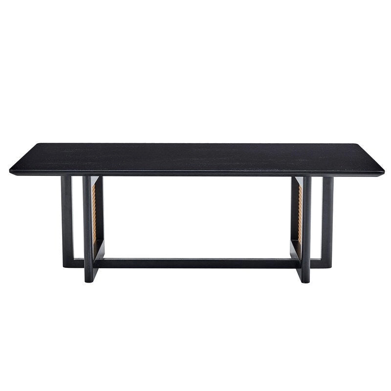 Solid Wood Coffee Table with Rattan Design - Black/White