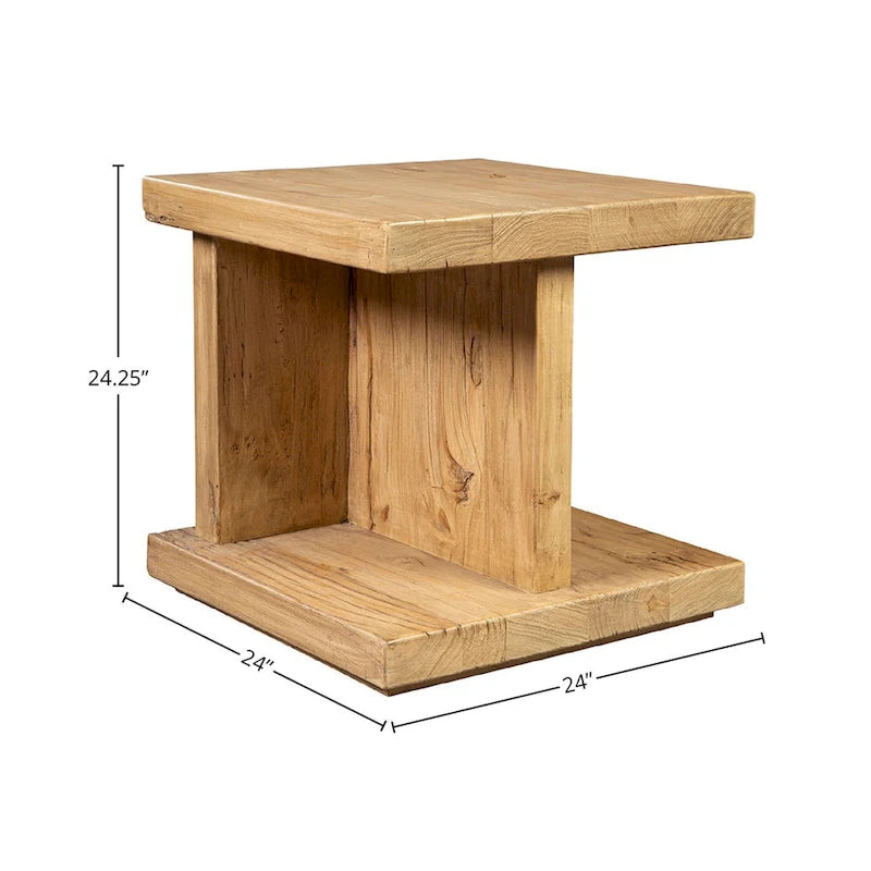 Reclaimed Elm Side Table - Natural Wood