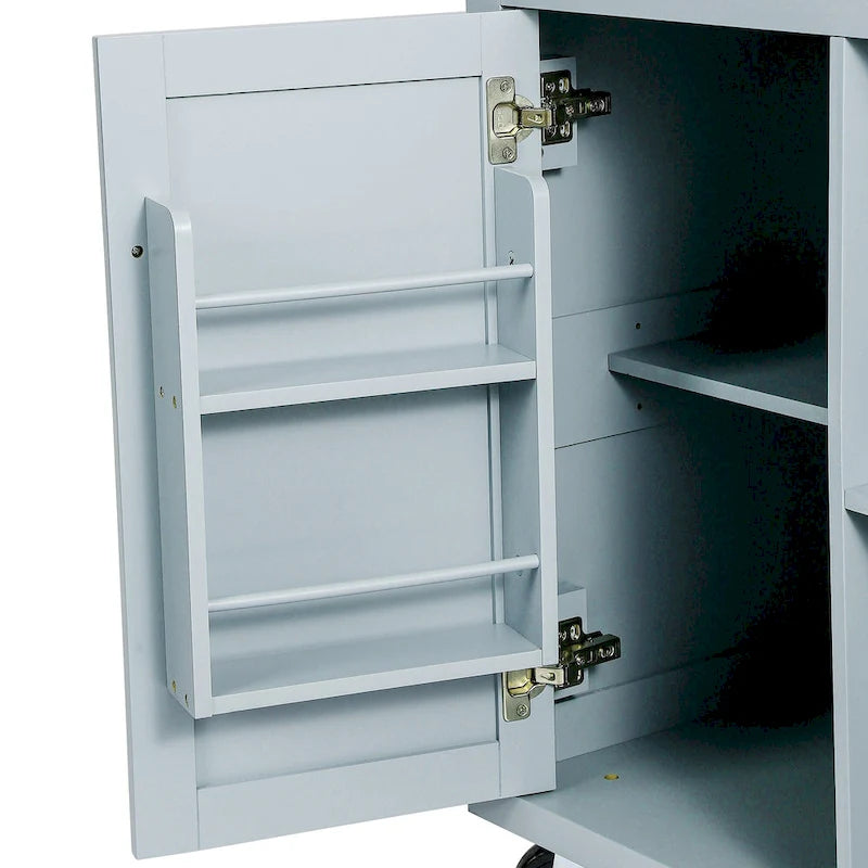 Kitchen Island with Wheels and Drop Leaf - Blue/White/Black, 3-Drawer