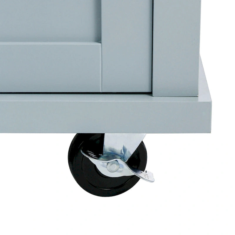 Kitchen Island with Wheels and Drop Leaf - Blue/White/Black, 3-Drawer