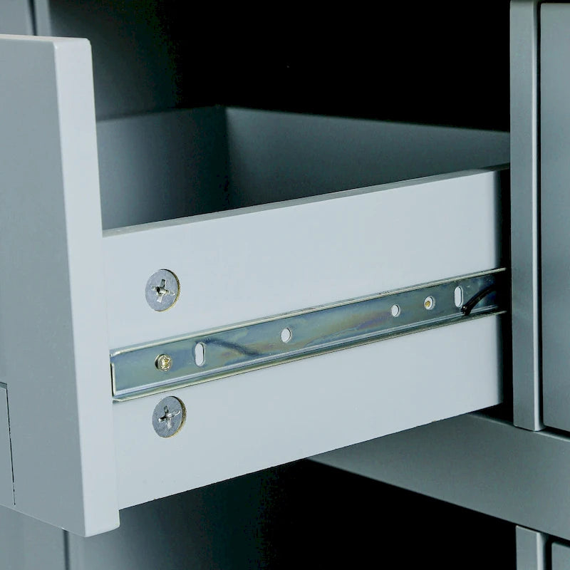 Kitchen Island with Wheels and Drop Leaf - Blue/White/Black, 3-Drawer