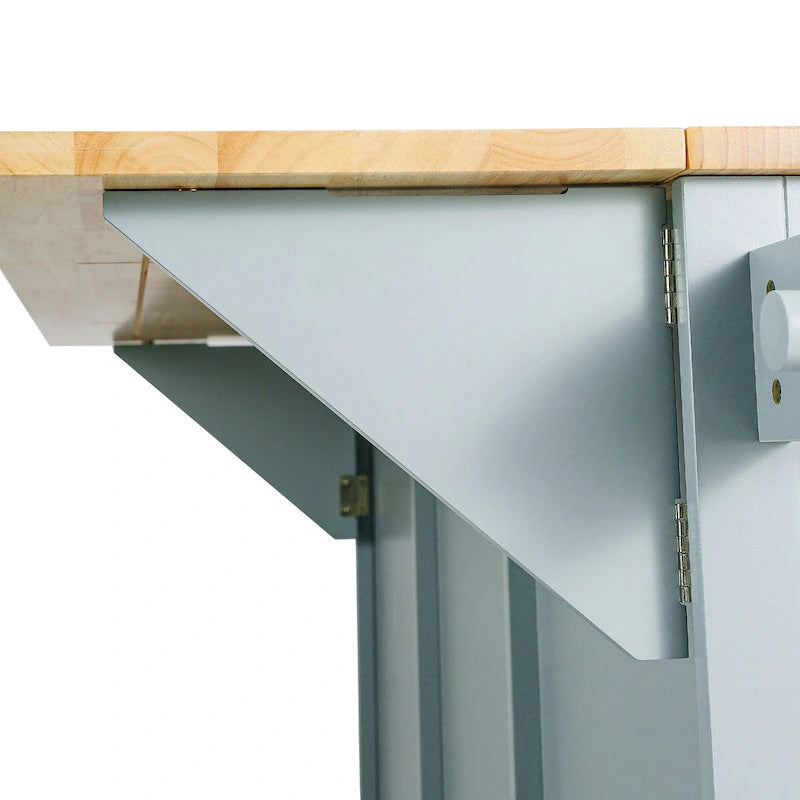 Kitchen Island with Wheels and Drop Leaf - Blue/White/Black, 3-Drawer