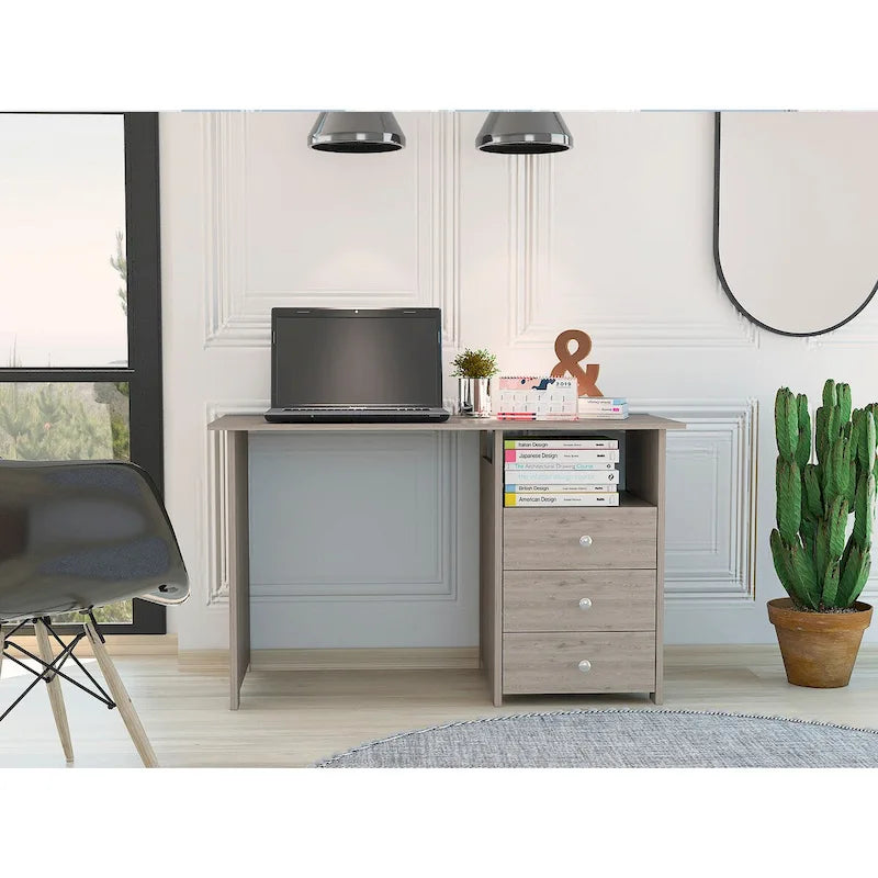 Computer Desk with Drawers and Shelf - Grey